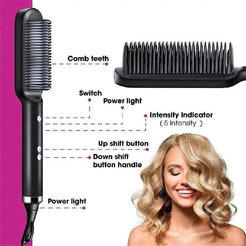 Hair Straightening Brush, Quick Heating in 20 Seconds Straightening Brush for Hair, Anti-scalding and Anti-Turning Brush