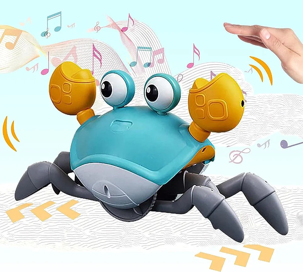 Electric Runaway Crab Crawling Crab Baby Toy with Music and LED Light Up Toddler Interactive Learning Development Toy with Automatically Avoid Obstacles For Babies, Toddlers and Kids